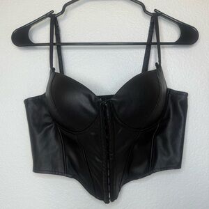Windsor Black Leather Corset Crop Top | Size M